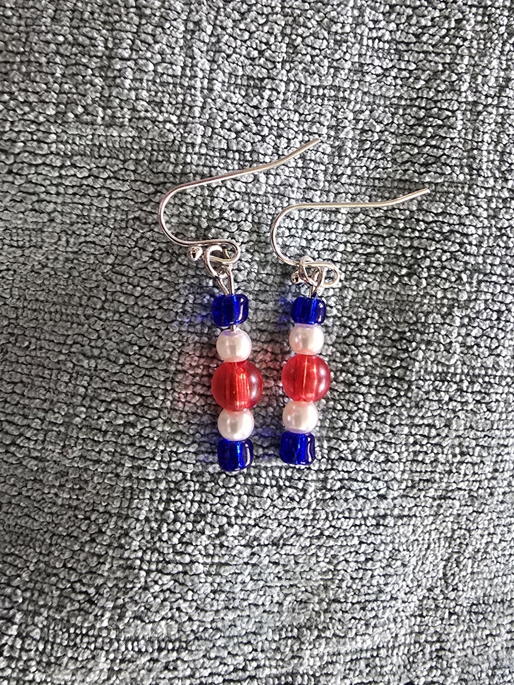 Patriotic Red, Blue & White Beaded Dangle Earrings